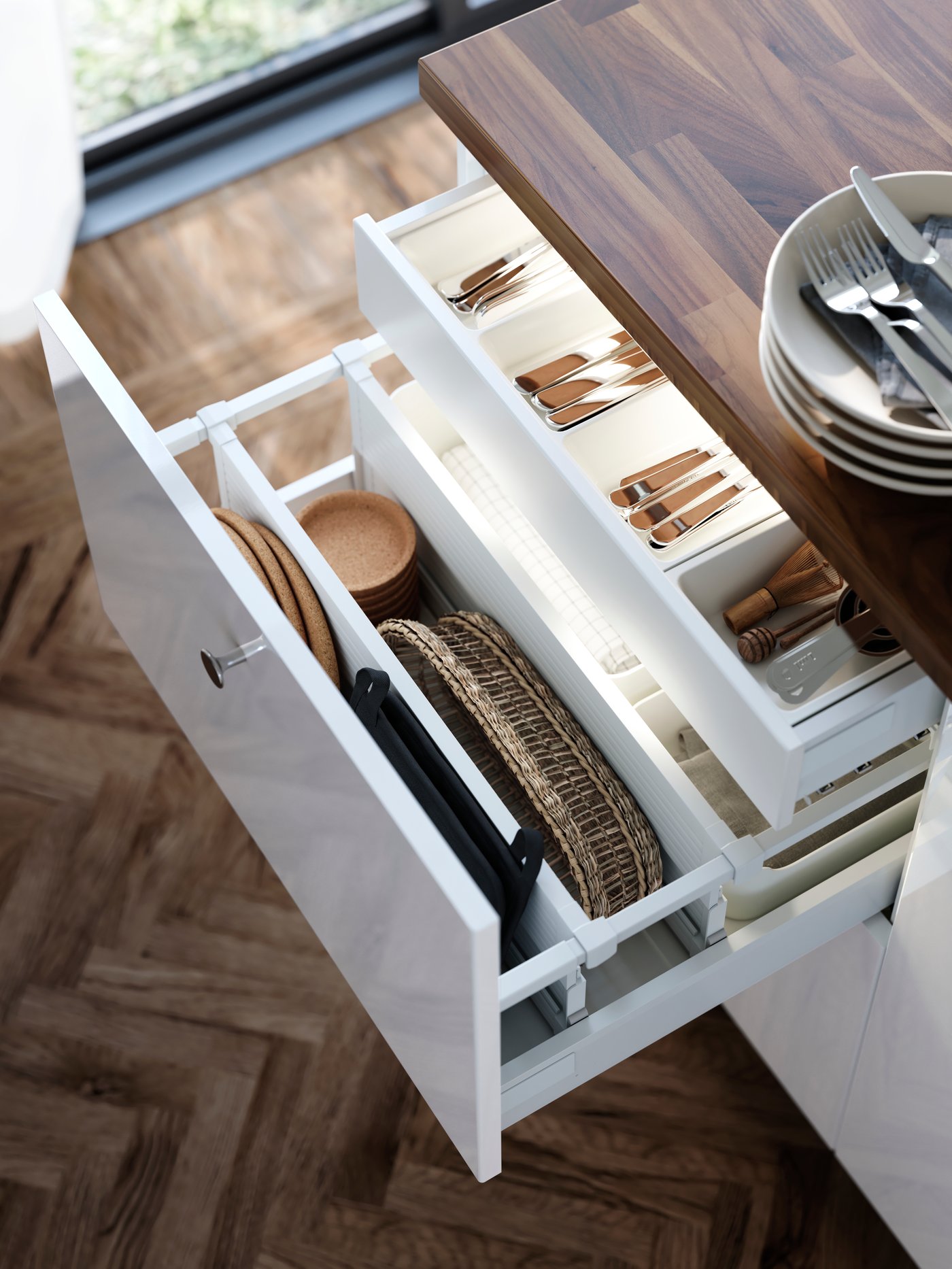 Modern kitchen with kitchen cabinet doors with glass - IKEA