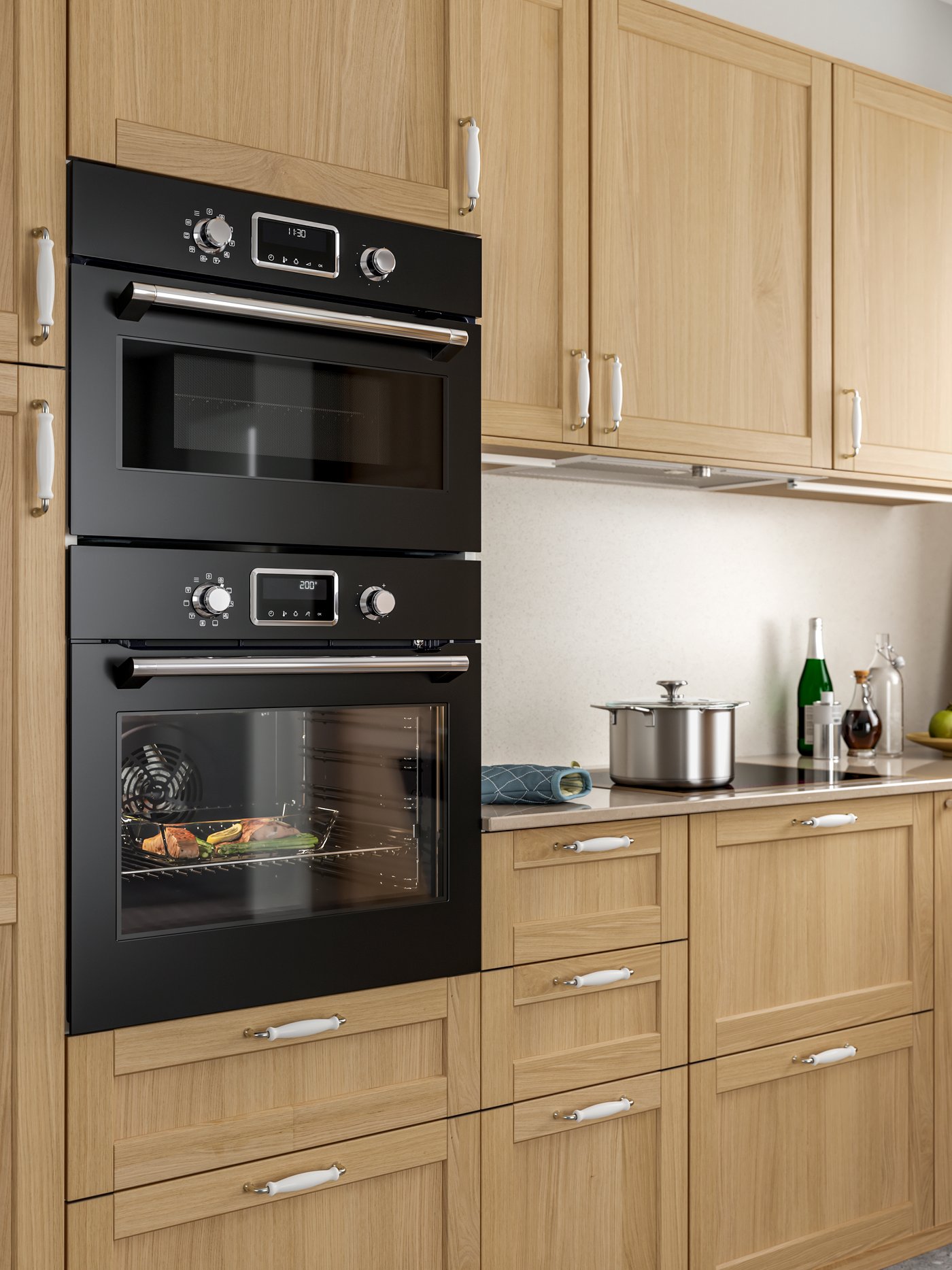 Černá horkovzdušná trouba IKEA 700 FORNEBY s funkcí vaření v páře