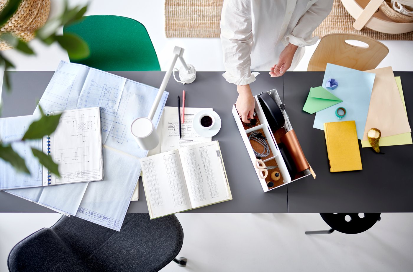 A black MARIUS stool in the home office
