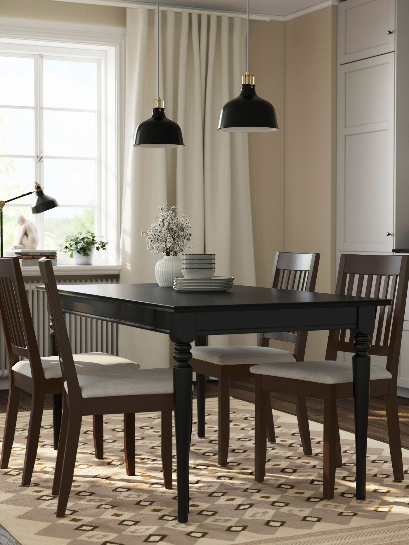 Alfombra VÄGNÄT gris hueso/hecha a mano, de tejido liso