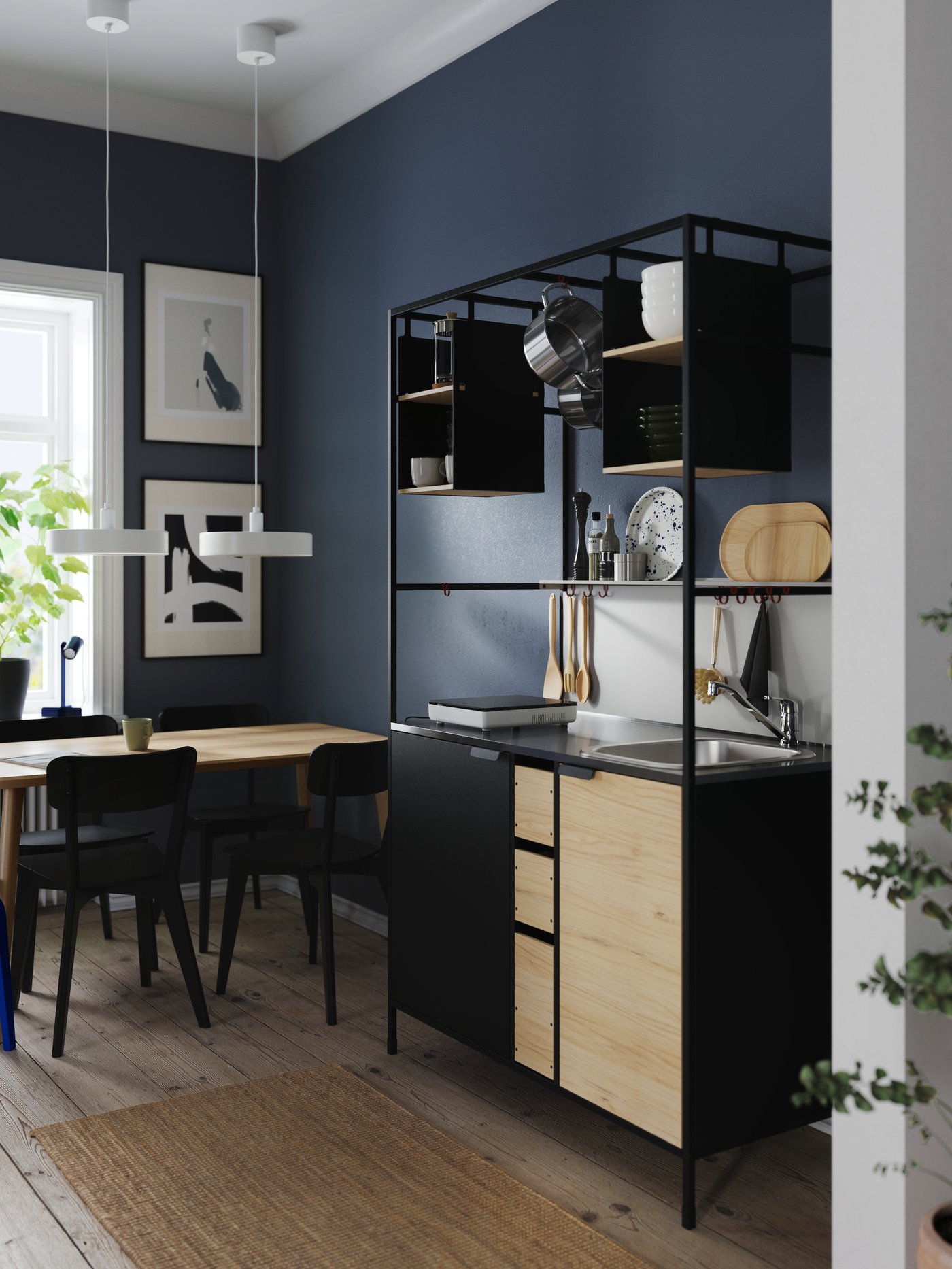 La cucina monoblocco ÄSPINGE nero/frassino