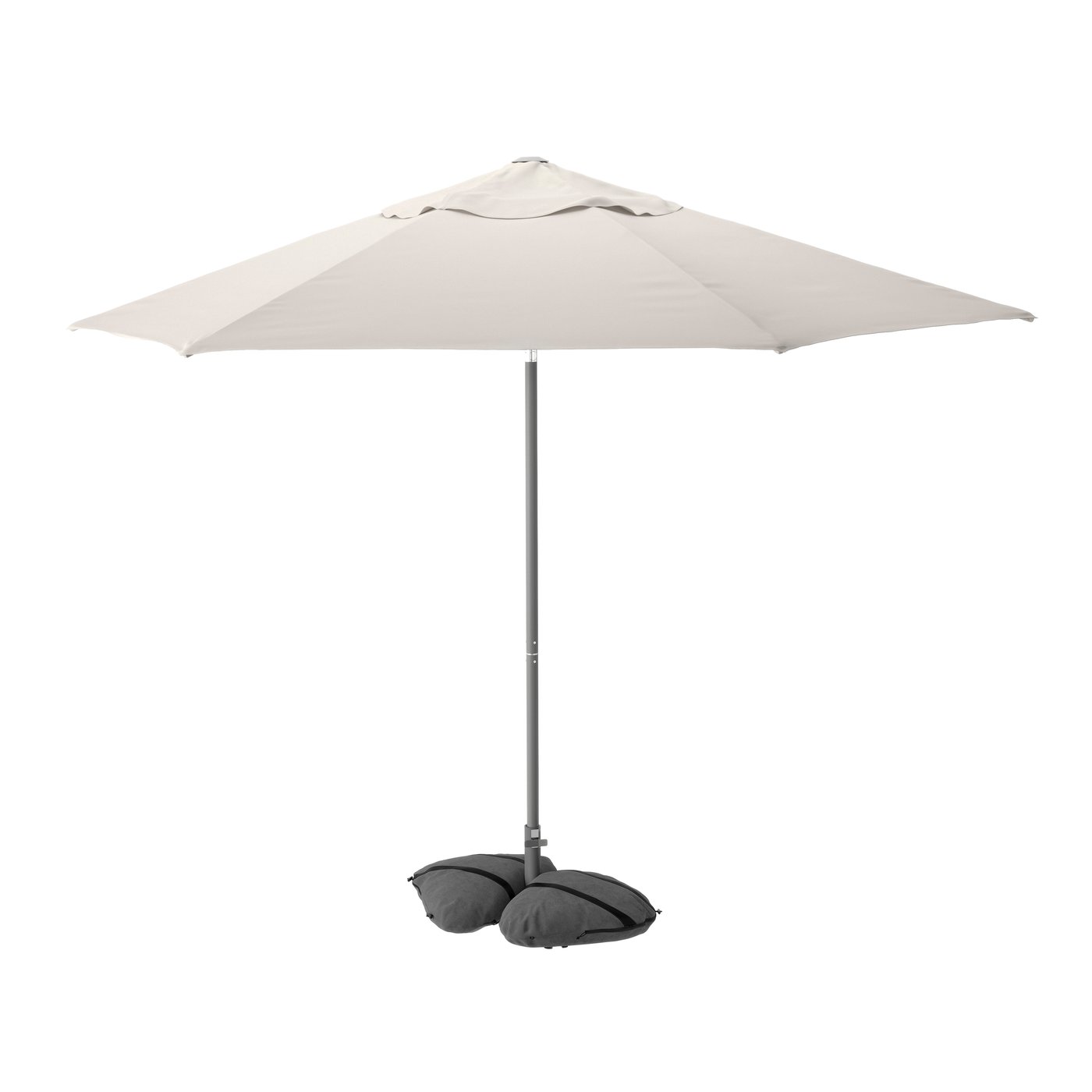 IKEA JOGGESÖ / IGGÖN parasoll med fot, vinkelbart ljust gråbeige/mörkgrå, 300 cm