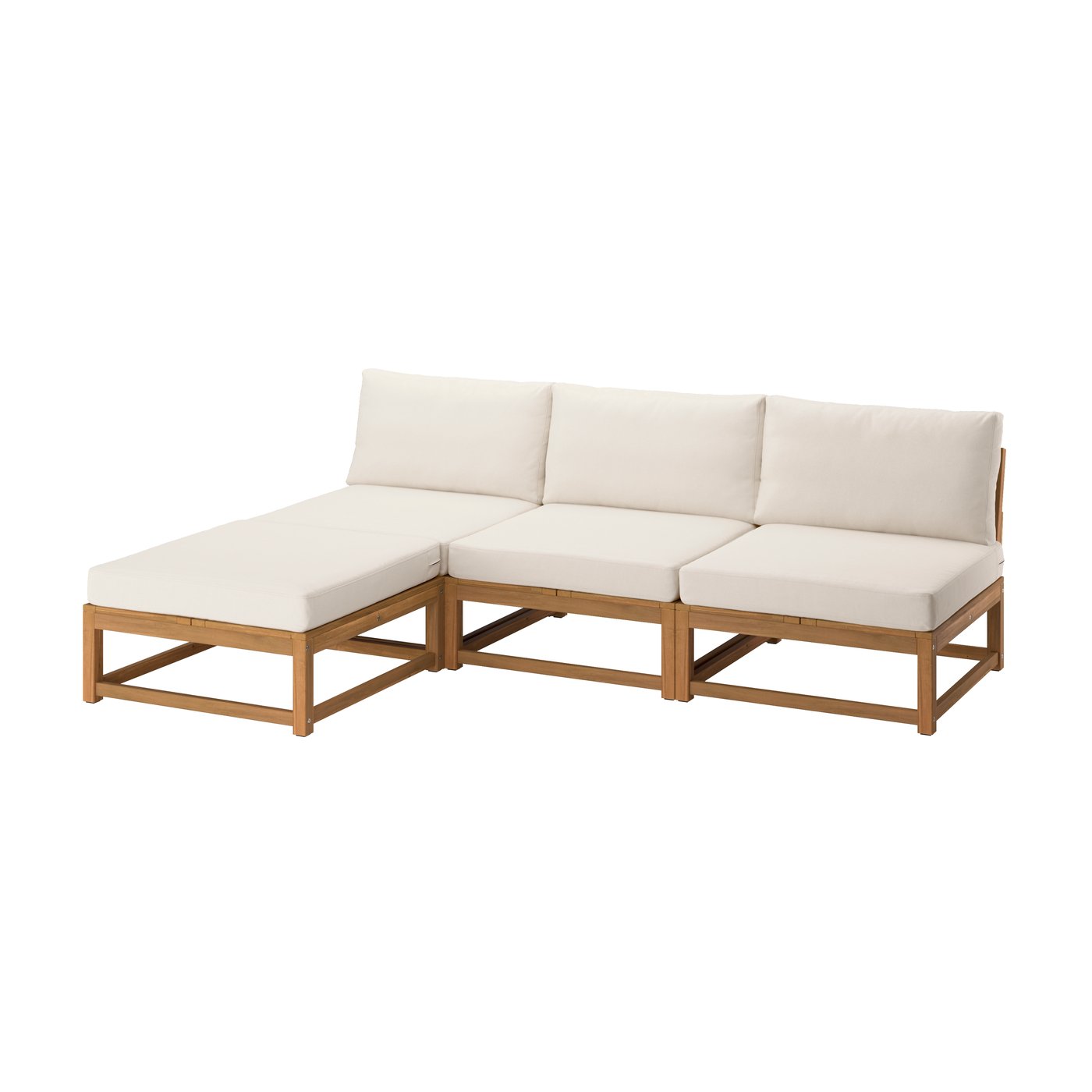 IKEA - NÄMMARÖ 3:n istuttava sohva + divaani, ulkokäyttöön vaaleanruskeaksi petsattu/Frösön/Duvholmen beige, 80x80 cm\77x56 cm\80x44 cm\80x80 cm\80x44 cm\81x81 cm