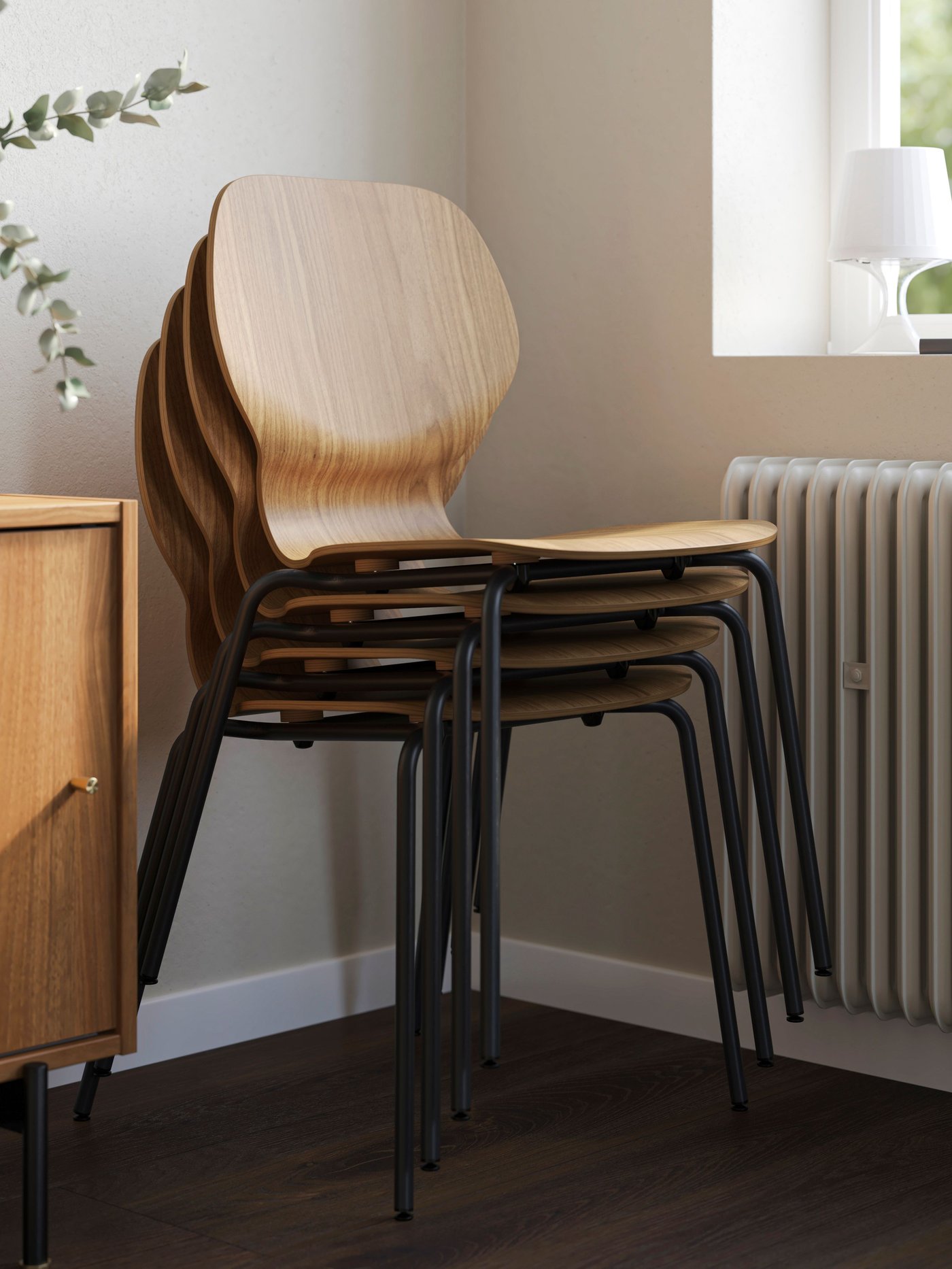 A walnut veneer/tubular metal/black-grey SKÅLSTA chair