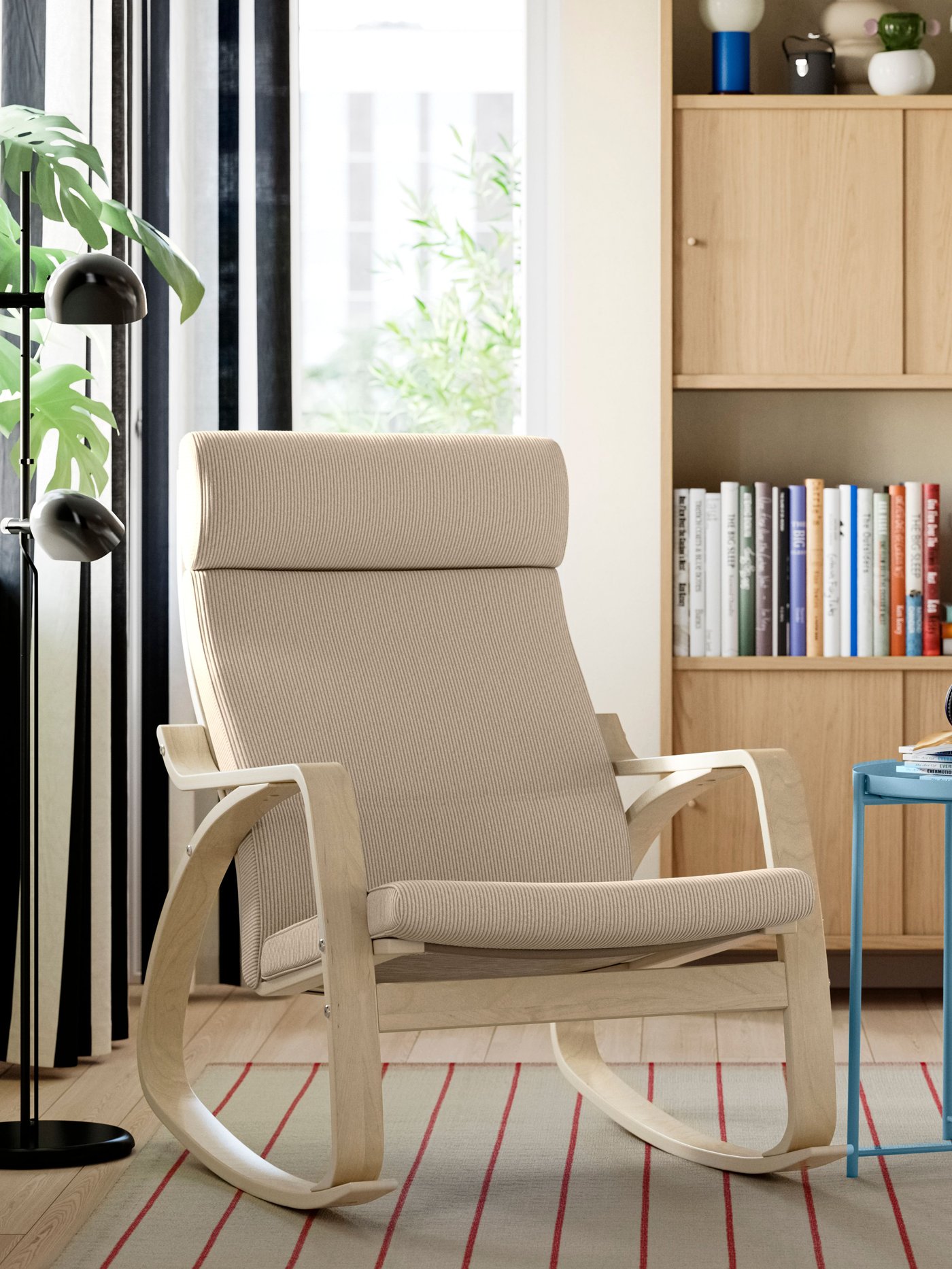 A birch veneer/Kelinge beige POÄNG rocking-chair