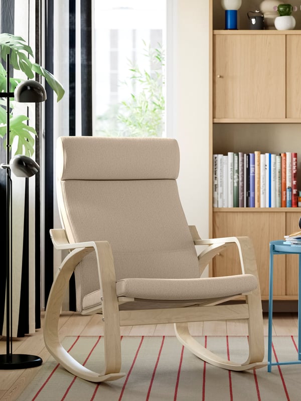 A birch veneer/Kelinge beige POÄNG rocking-chair
