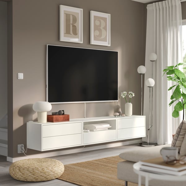 A white EKET media storage combination