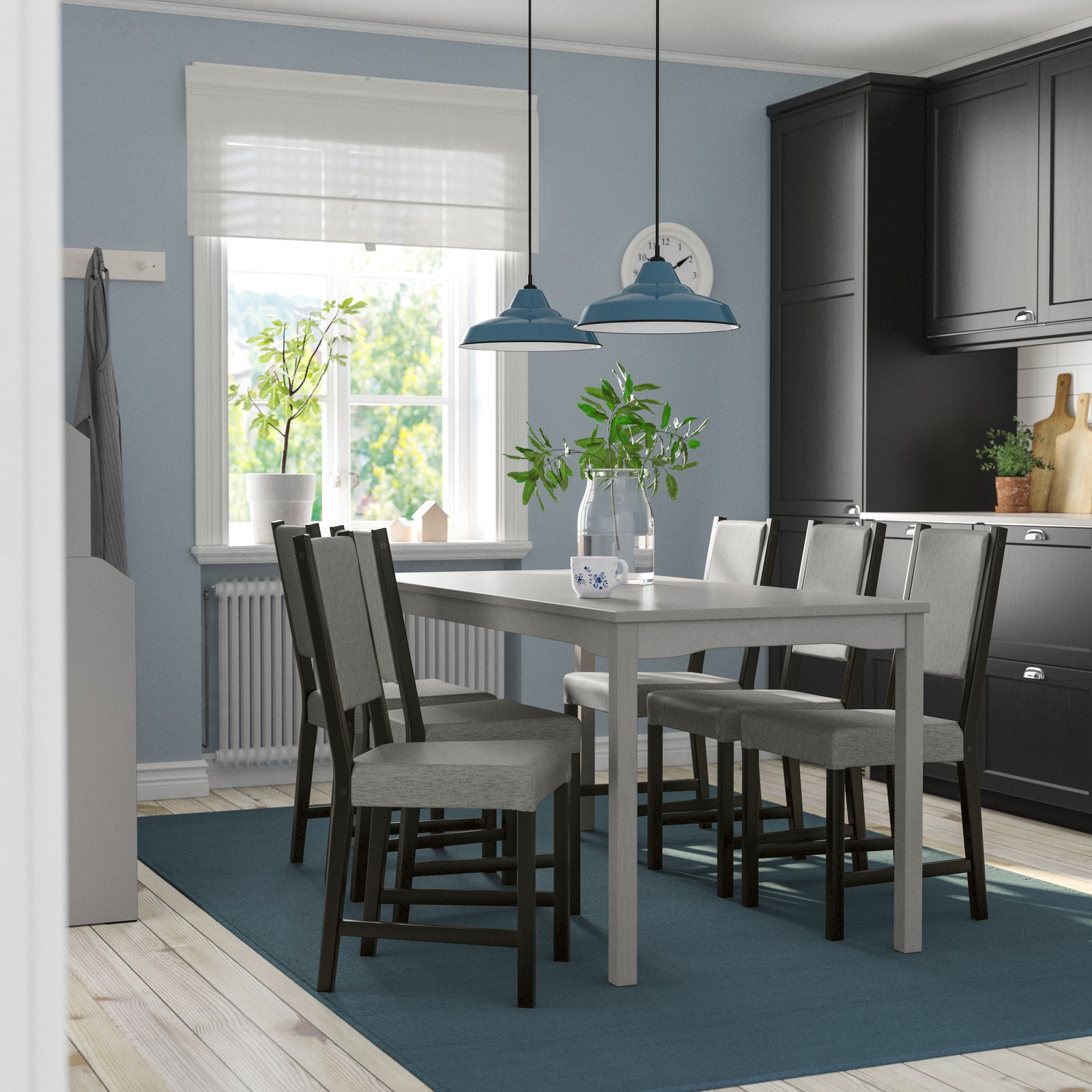 A grey/brown-black Knisa grey/beige STEFAN table and 6 chairs