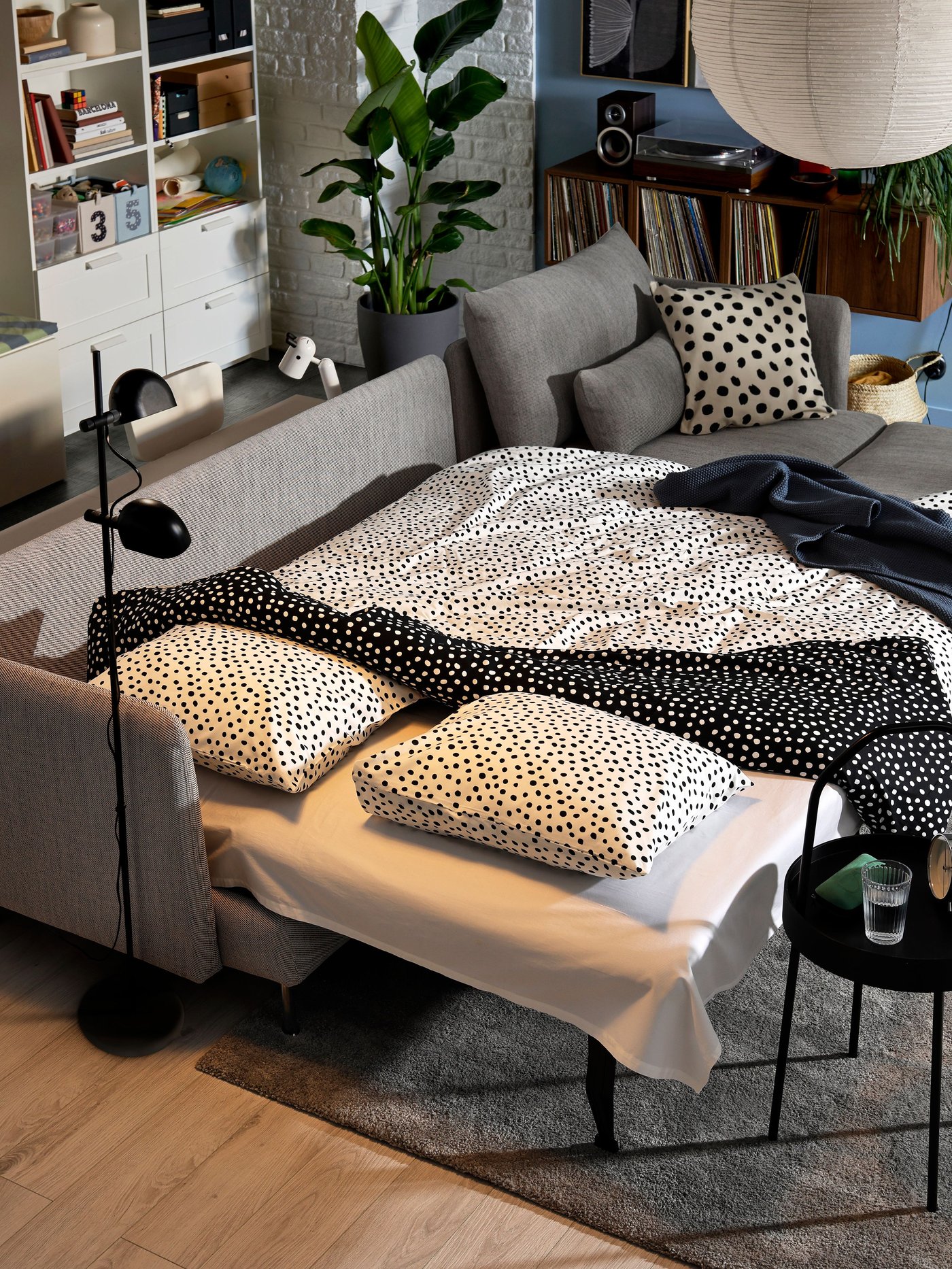 A with chaise longue/Viarp beige/brown SÖDERHAMN 4-seat sofa-bed