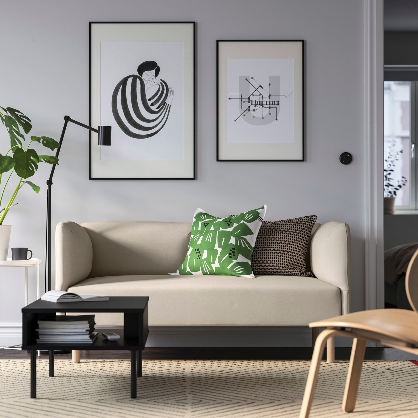 A Vissle/beige wood LILLEHEM 2-seat modular sofa