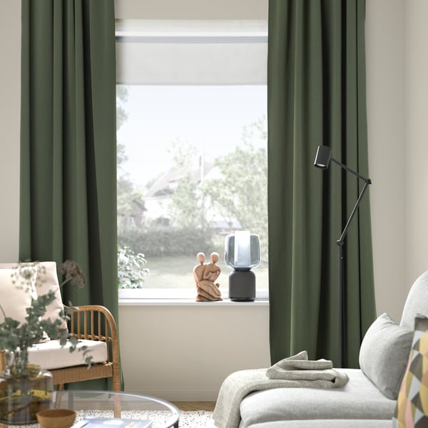 A dark green/with heading tape MAJGULL block-out curtains, 1 pair