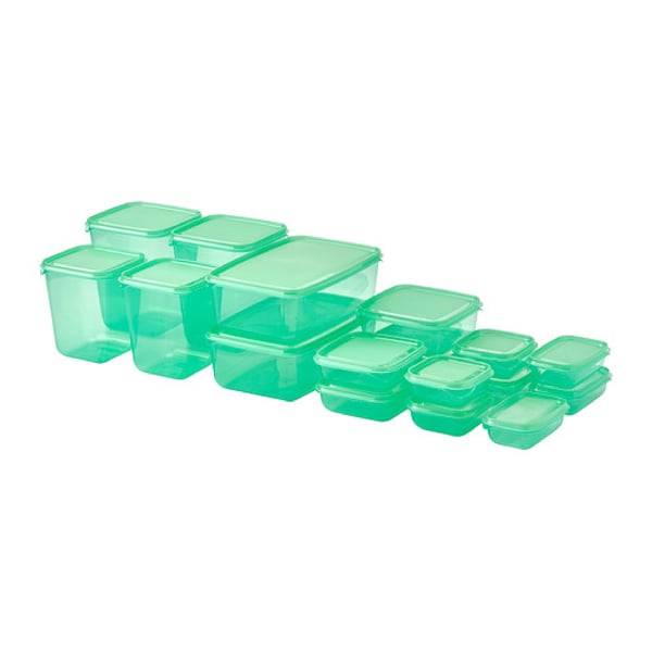 A green PRUTA food container with lid