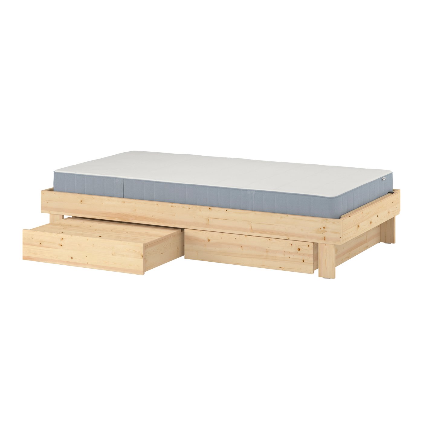 IKEA GLAMBERGET sängstomme m förvaring och madrass, furu/vesteröy medium fast, 90x200 cm, sängstomme