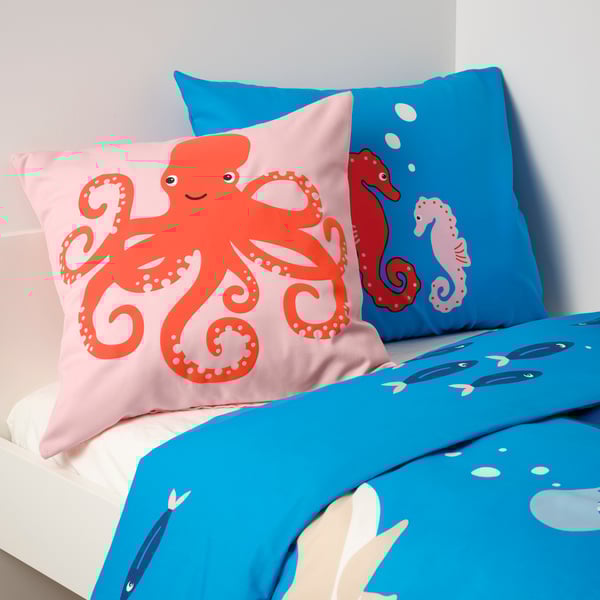 An octopus pattern/pink BLÅVINGAD cushion cover