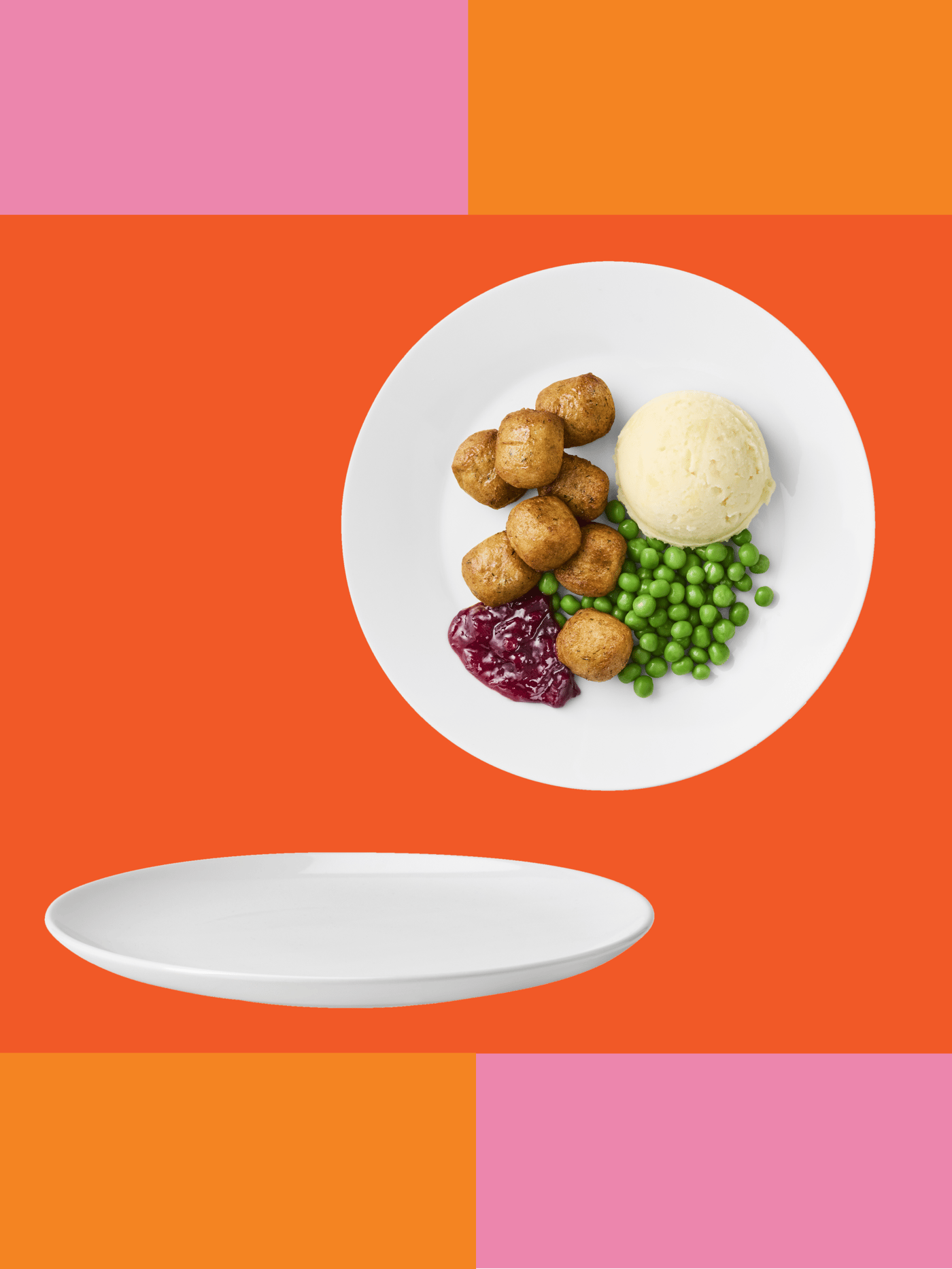 Vizual promoțional IKEA Family, cu text despre oferta 15–28 iunie 2026: meniu cu chifteluțe de pește în Restaurantul suedez și 20% reducere la farfuria GODMIDDAG de 26 cm, pe fundal portocaliu cu farfurii albe și preparat suedez.