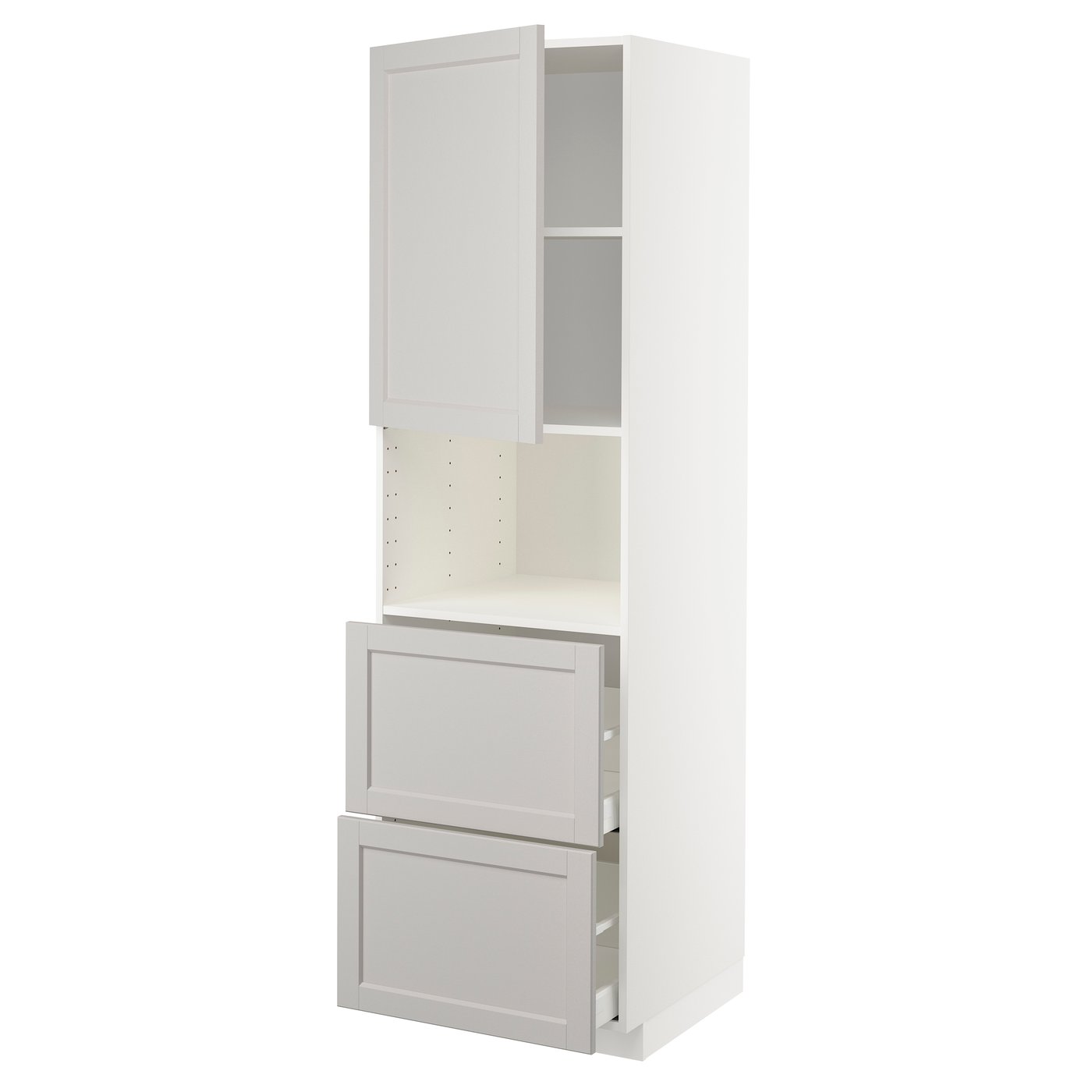 IKEA METOD / MAXIMERA högskåp f mikro m dörr/2 lådor, vit/lerhyttan ljusgrå, 60x60x200 cm