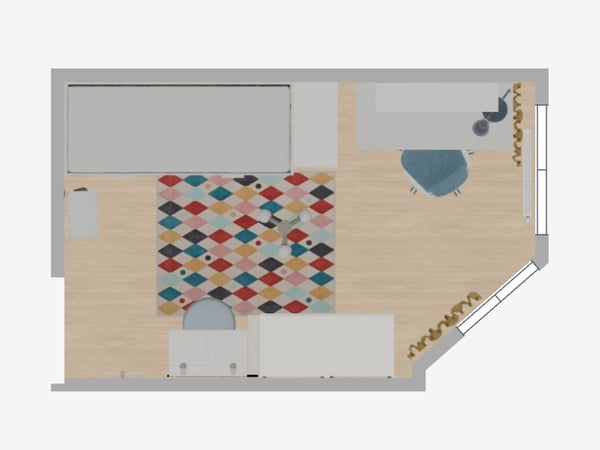 Widok 3D pomiesczenia z góry.