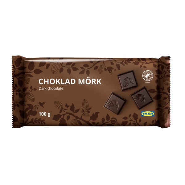 A Rainforest Alliance Certified CHOKLAD MÖRK dark chocolate tablet in the NA