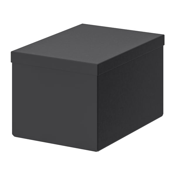 A black TJENA storage box with lid