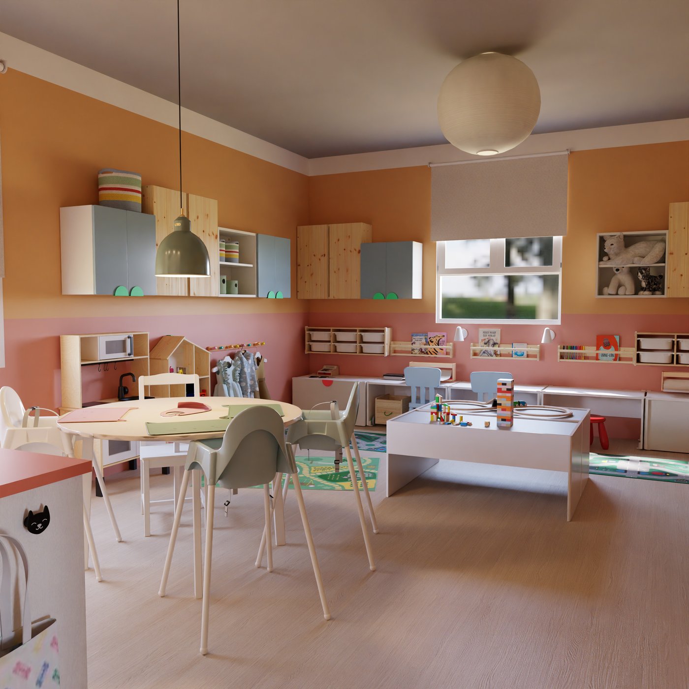 Gesamtansicht des Spielraumes mit viel Spielzeug für die Kinder