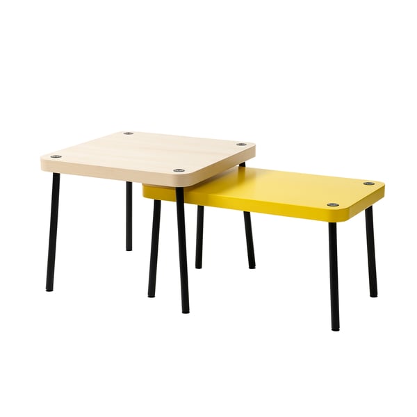 An yellow/birch effect SONHULT nest of tables