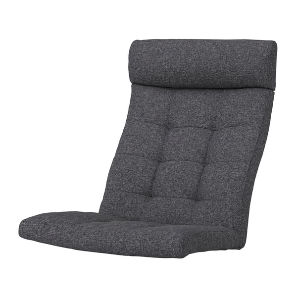 A Gunnared dark grey POÄNG armchair cushion in the NA