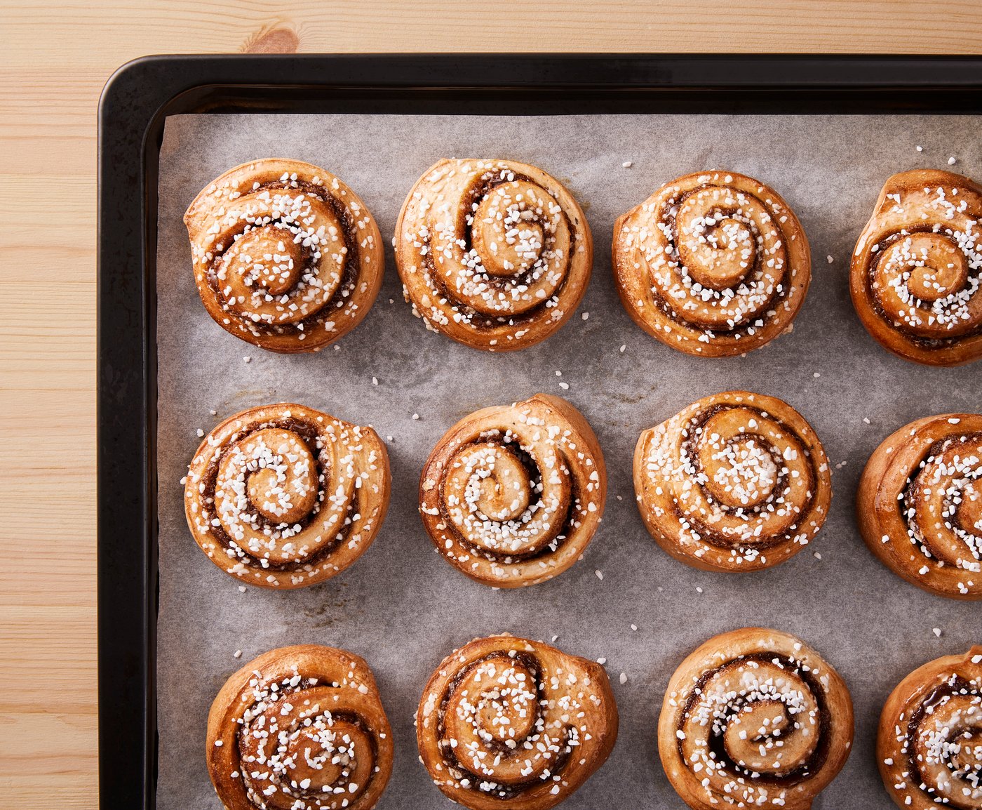 cinnamon buns on a tray.