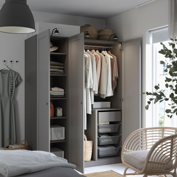 A dark grey/grey GULLABERG wardrobe combination
