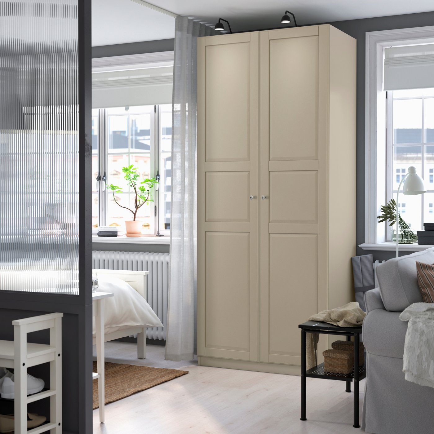 IKEA PAX / TYSSEDAL garderobskombination, gråbeige/gråbeige, 100x60x236 cm