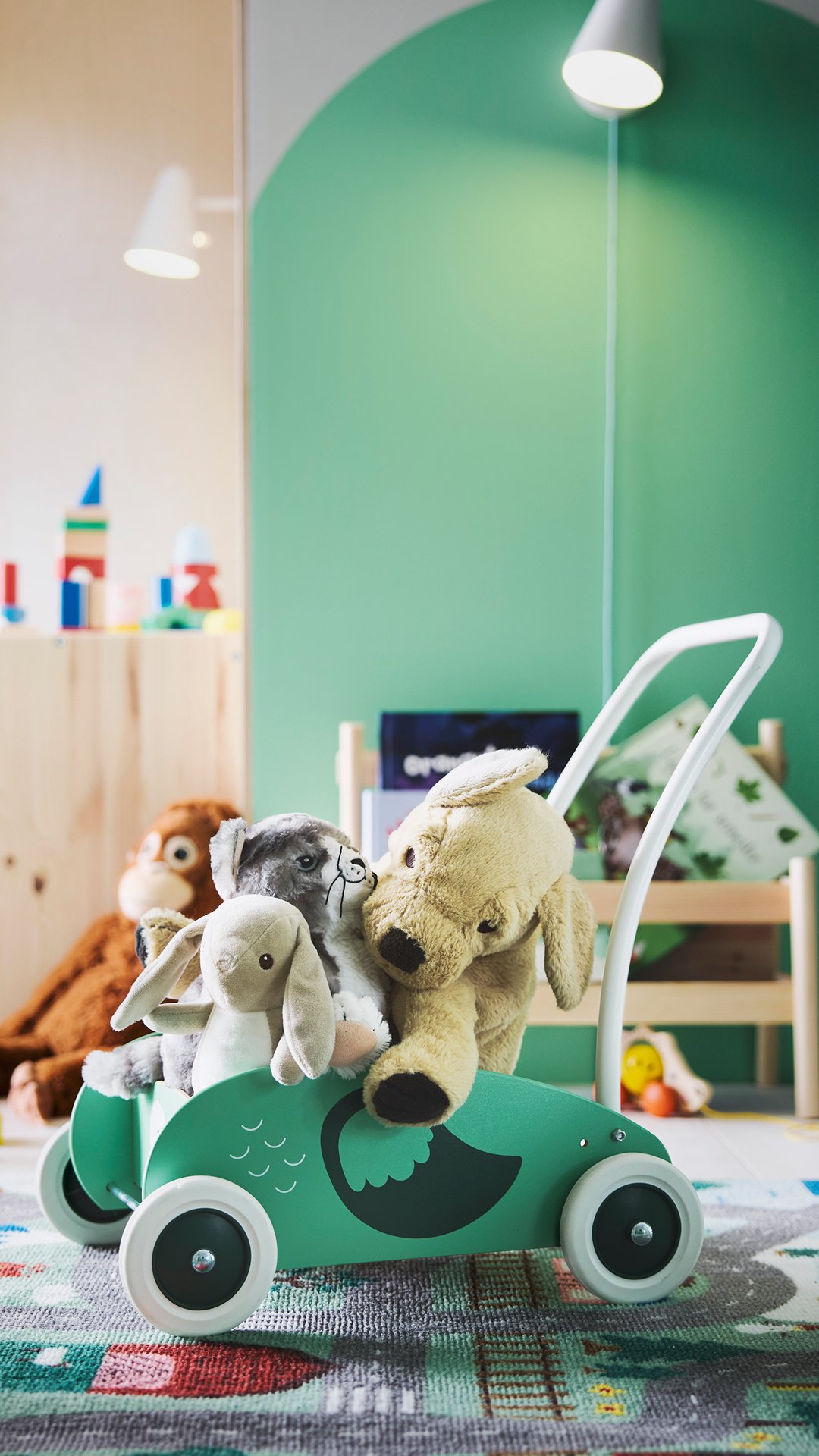 A bunny/beige DVÄRGHARE soft toy in the childrens room