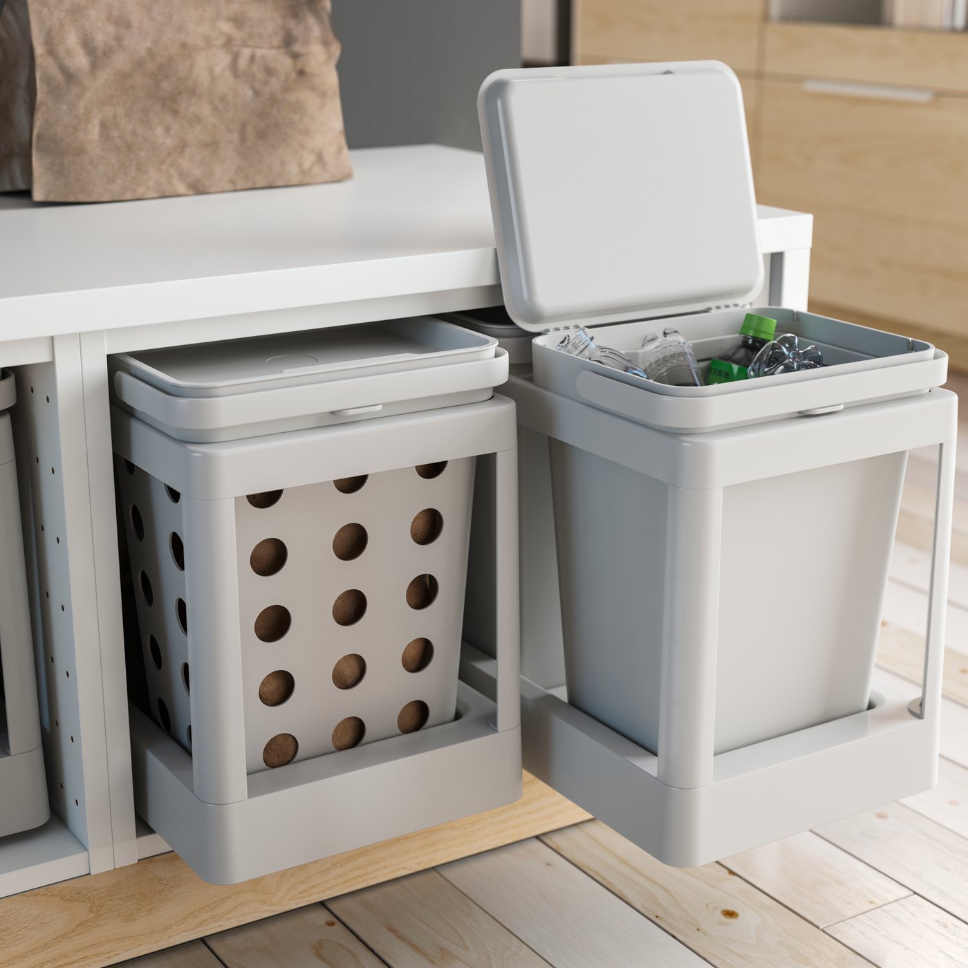 A white BILLSBRO handle in the kitchen