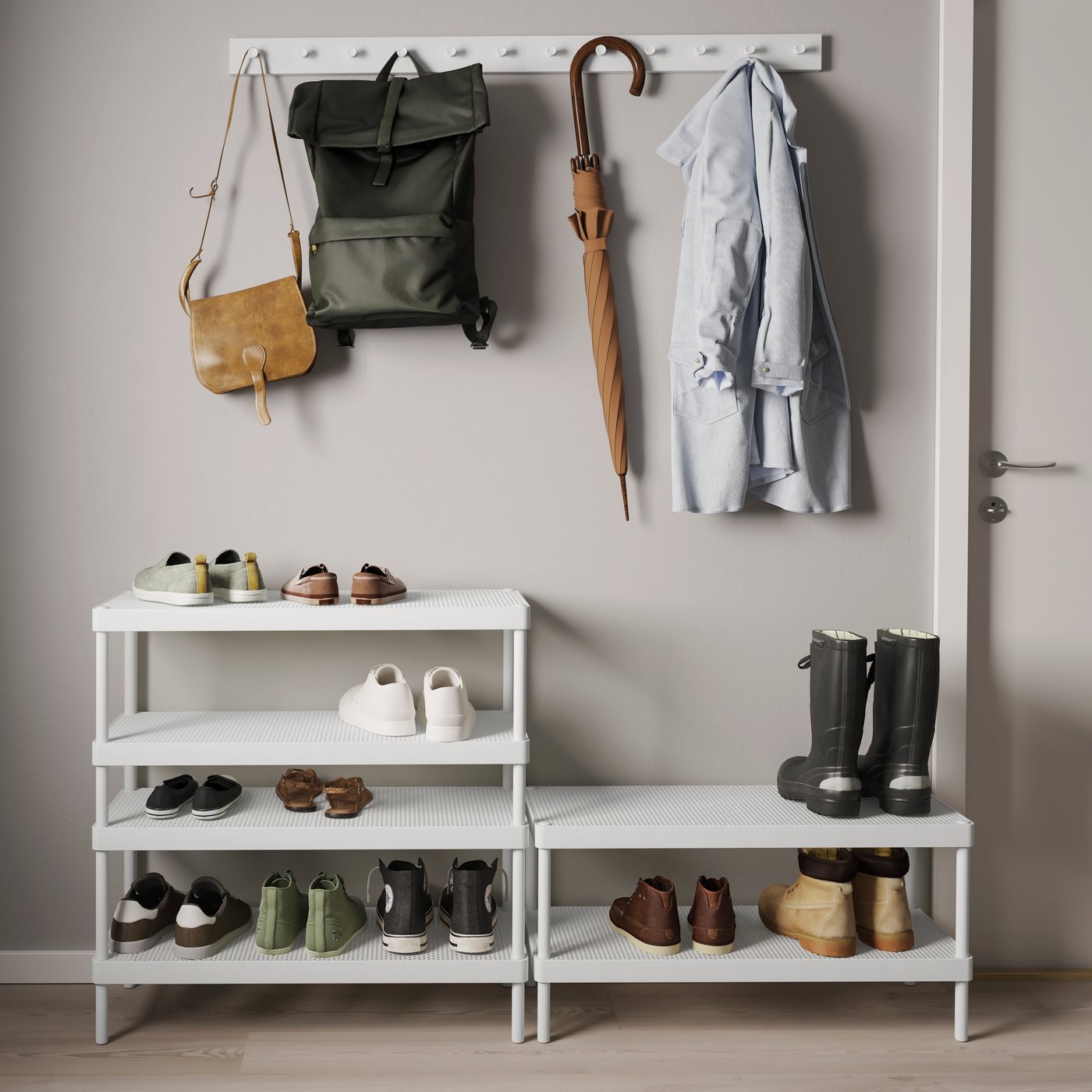 A white MACKAPÄR shoe rack
