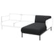 Line drawing of ÄPPLARYD black & white l-shaped sofa on black legs.