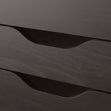 Textured charcoal wooden panels; sleek, modern design with curved edges.