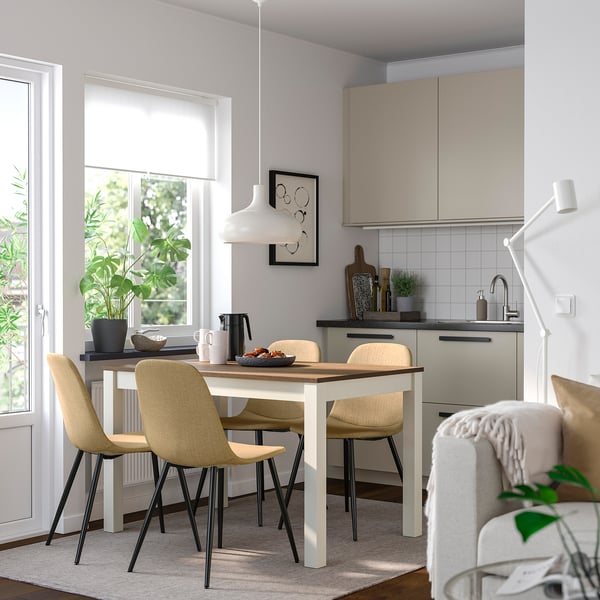 ÅLHULT / NORDMANSSKÄR Table and 4 chairs, beige/brown/Letafors yellow-beige black, 120x80 cm