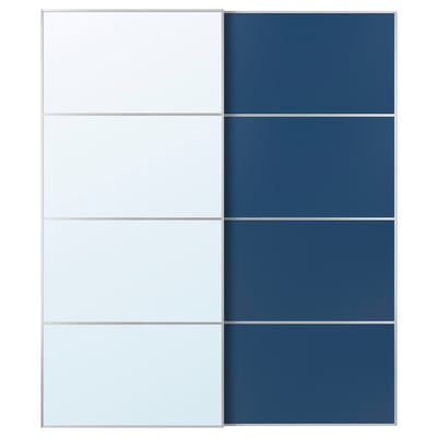 An AULI sliding door in white and dark blue, showcasing mirrored and panel designs.