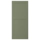 A green, rectangular cabinet door with a simple raised panel design.