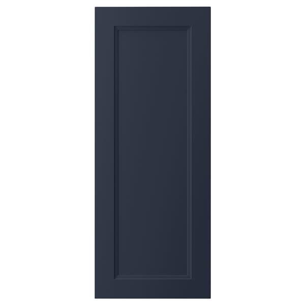 A dark blue AXSTAD kitchen cabinet door with a smooth, rectangular design and inset panel. Its made from fibreboard with a plastic foil front.