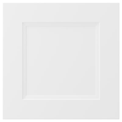 A white, square-shaped kitchen cabinet door with a matte finish and a recessed panel design, part of the AXSTAD series.