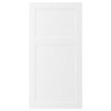 White AXSTAD cabinet door with classic-modern design, soft lines, fiberboard construction.