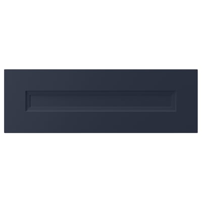 A navy blue AXSTAD kitchen cabinet door with a sleek, modern design and inset panel.