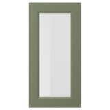 AXSTAD green glass cabinet door, grey-green frame, square panel, smooth finish.