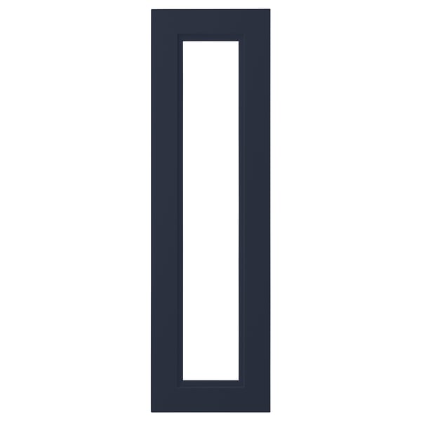A dark blue AXSTAD glass door with a rectangular glass panel, smooth finish, right or left side mounting, featuring modern and traditional design.