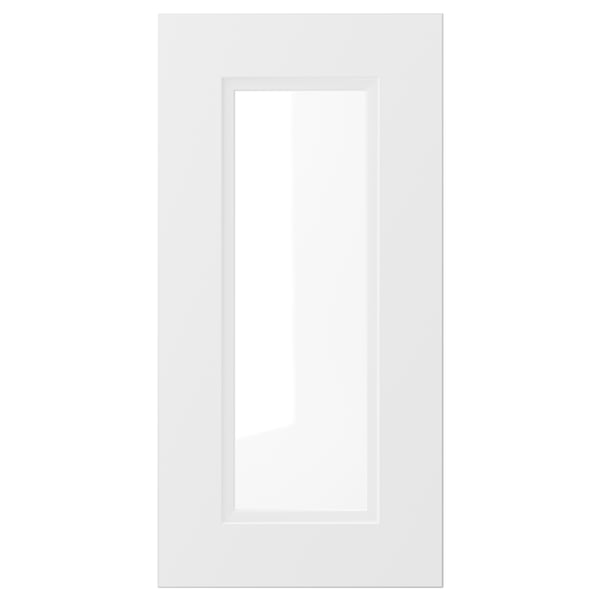 AXSTAD white cabinet door, featuring soft lines and inset panel design, made from plastic and tempered glass.