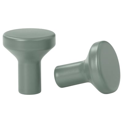 Two mint green BAGGANÄS knobs, round, smooth, and modern, made of epoxy-coated steel, ideal for cabinet handles.