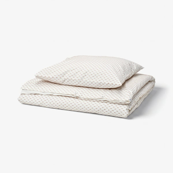 BANDKNIPPE Duvet cover and pillowcase, white/beige, 150x200/50x60 cm