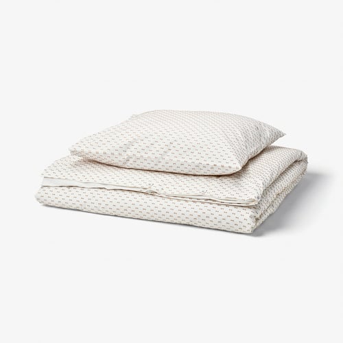 BANDKNIPPE Duvet cover and pillowcase, white/beige, 150x200/50x60 cm