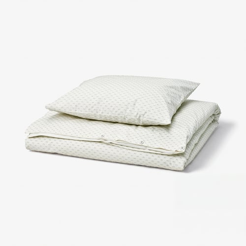 BANDKNIPPE Duvet cover and pillowcase, white/green, 150x200/50x60 cm