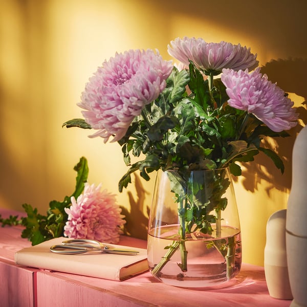 BERÄKNA Vase, glass/light pink, 18 cm