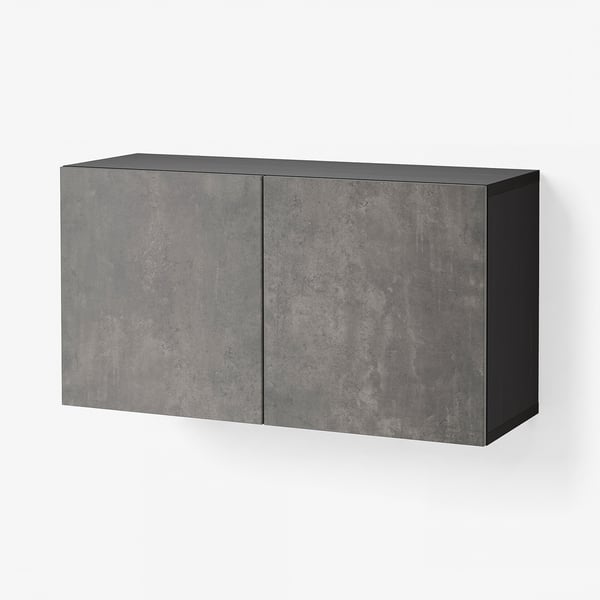 BESTÅ Shelf unit with doors, black-brown/Kallviken dark grey, 120x42x64 cm